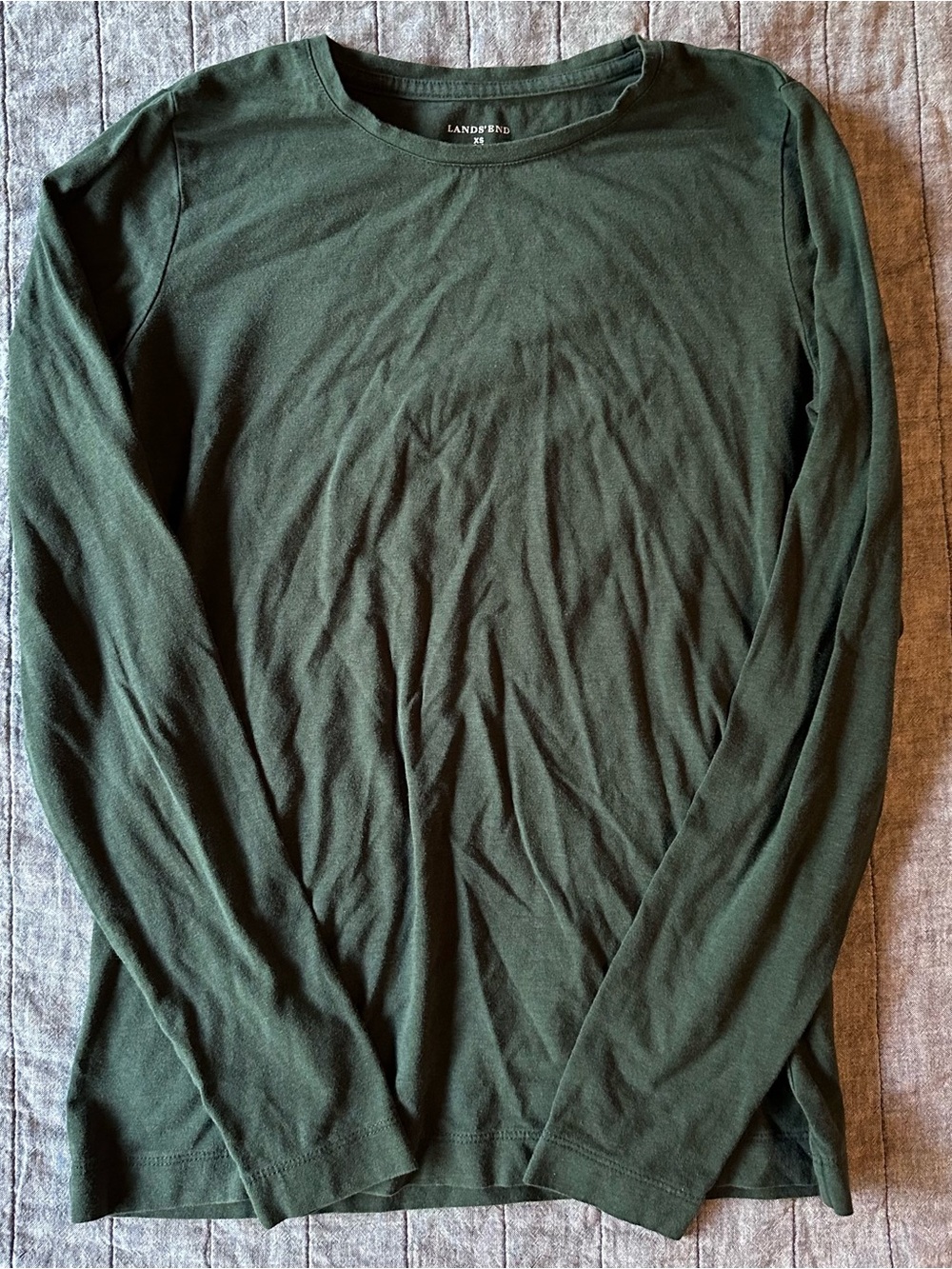 Lands' End Women's Crew Neck Long Sleeve Tee - Forest Green